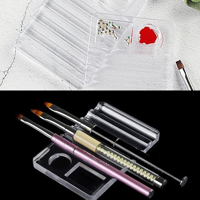 3 Pack Nail Brush Holder Base Stand Transparent Portable Mini Rest with Charms Container for Nail Art Brushes Drawing Pencil Painting Pen Liner Rhinestone Gems DIY Manicure