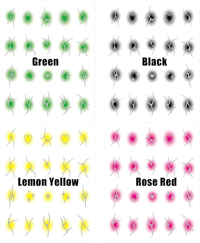 10 Sheets Silver Flame Nail Art Stickers, 3D Gradient Blusher Self-Adhesive Decals, Silver Line Heart Star Y2K Stickers for DIY Art Decoration - 10 Colors