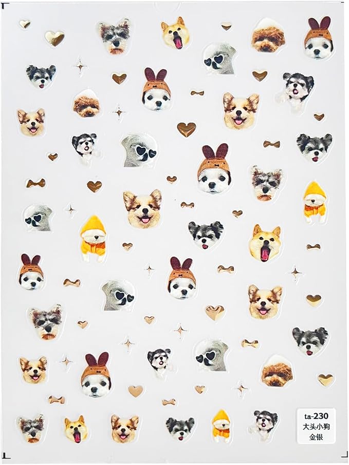 3Pcs Cute Dog Nail Stickers, Dog Nail Decals, Cute Nail Art Stickers, Animal Nail Stickers, Manicure Stickers, DIY Nail Stickers, Nail Supplies