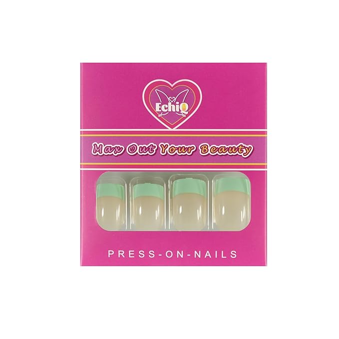 Classical French Nail Art Tips Medium Green False Stick On Nails Natural French Miancure Short Lady's Nails Tips Acrylic Gel Fake Nail Set 24pcs