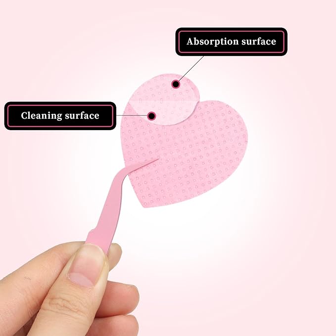 1000 PCS Lint Free Nail Wipes, Heart Shape Nail Cleaning Pads, Nail Polish Remover Wipes for Lash Extension Supplies, Absorbable Eyelash Extension Glue Cleaning Wipe (Pink)