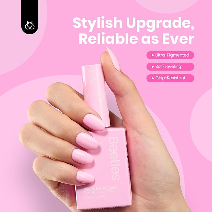 Beetles Pink Gel Polish - Rosy Glow 15ML/0.51Fl Oz, Pastel Light Pink Gel Nail Polish, Soak Off UV LED Lamp Nail Art, Long-Lasting Manicure Salon DIY Home Spring Nails - Gifts for Her