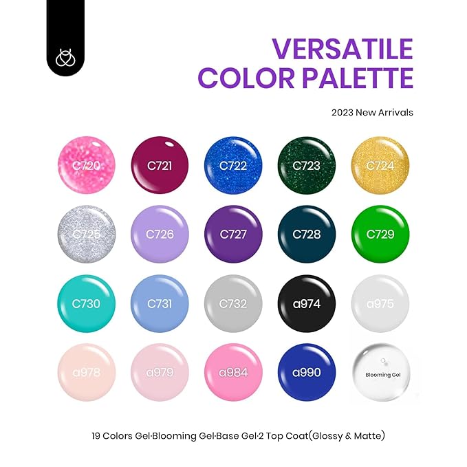 Beetles Gel Nail Polish with Blooming Gel -19 Colors Pink Green Blue Purple Neon Gel Nail Polish 3Pcs Base&Glossy Matte Top Coat,Clear Blooming Polish for Spreading Effect Soak off UV Nail Art Design