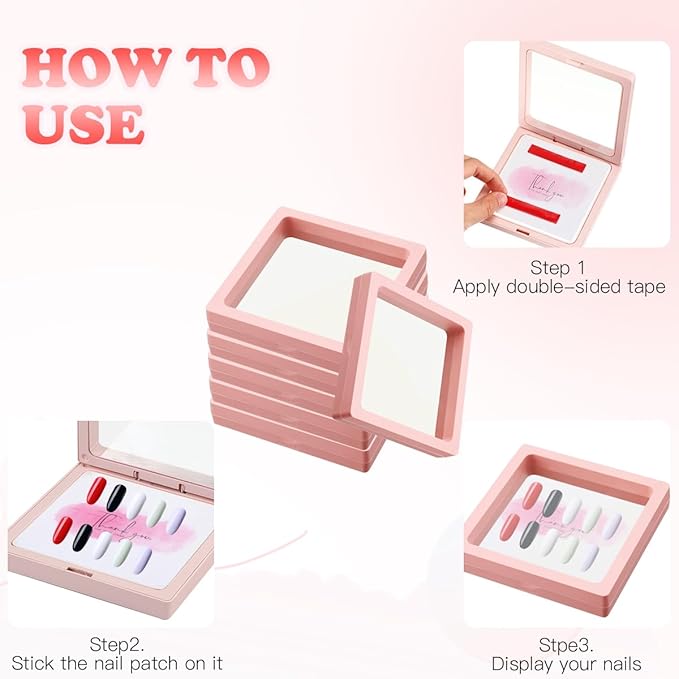 30 Pcs Press on Nail Storage Box 3D Floating Press on Nail Packaging With 90 Pcs Adhesive Double Sided Tape and 30 Pcs Cards, PE Film Nail Packaging Cases for Nail Salon Nail Display Box Earrings