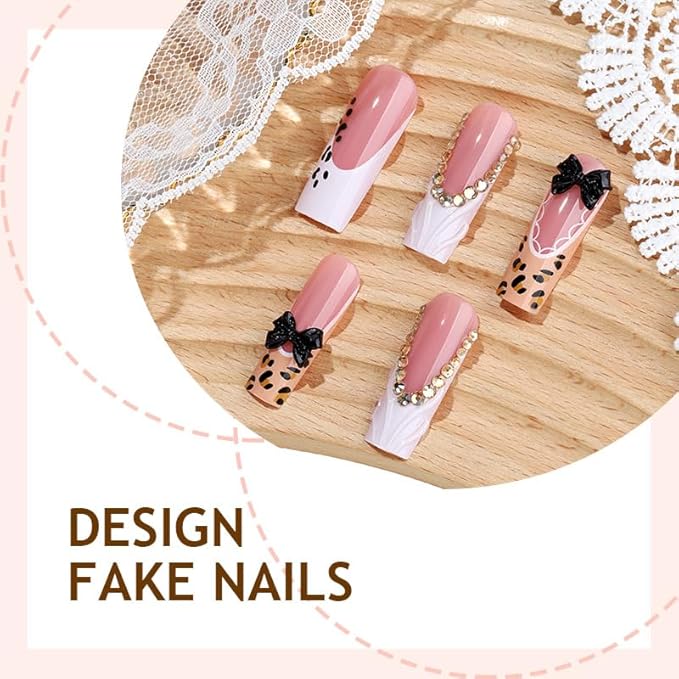 Long Square Press on Nails,Handmade Acrylic Press on Nails with Designs，Long Press on Nail for Women 24pcs