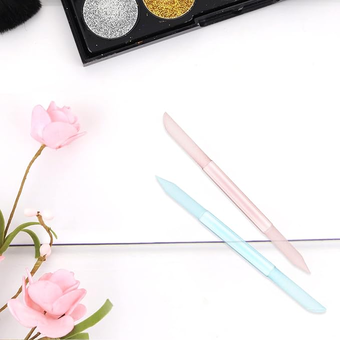Sibba 2 PCS Nail Cuticle Pusher Glass Cuticle Remover Stick Trimmer Reusable Dual-Ended Manicure Stick, Pedicure Fingertip File Precision Filing & Abrasive Surface for Nail Care Polishing (Pink,Blue)