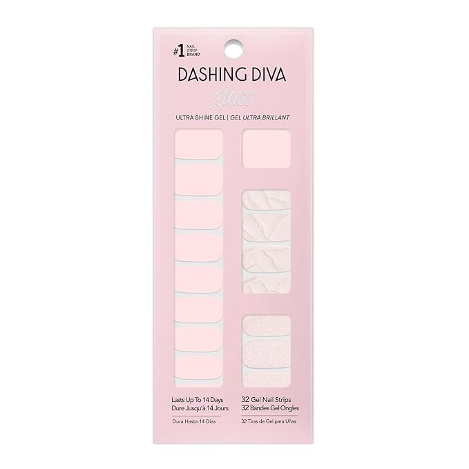 Dashing Diva Gloss Nail Strips - Handle with Care - UV Free, Chip Resistant, Long Lasting Gel Stickers - Contains 32 Wraps, 1 Prep Pad, 1 File