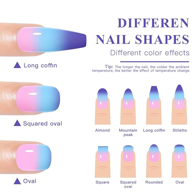 MEET ACROSS Color Changing Gel Nail Polish Set, 12 Temperature Mood Changing Colors Pink Orange Purple, Soak Off UV Light Cure Gel Polish for Salon and Nail Art DIY at Home