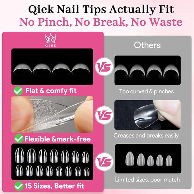 Medium Oval Fake Nail Tips - 15 Sizes 240 PCS Clear Half Matte Press On False Nail Tips Pre-shaped Soft Full Cover Gel Nail Tips Extensions Thick Long Lasting for DIY Beginners& Salon Manicure
