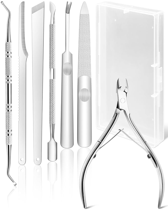 7pc Ingrown Toenail Remover Pedicure Tools Kit, Nail Clippers, File and Lifters Set for In Grown nails Removal, Professional Surgical Stainless Ingrown Toenail Tool Under Nail Cleaner