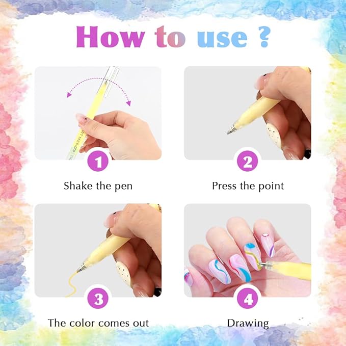 12 Colors Nail Art Pens Set, Nail Polish Pens Quick Dry Na il Polish Markers for DIY Na il Art Design, Acrylic Painting & Dotting, Manicure Tools for Beginners & Professionals