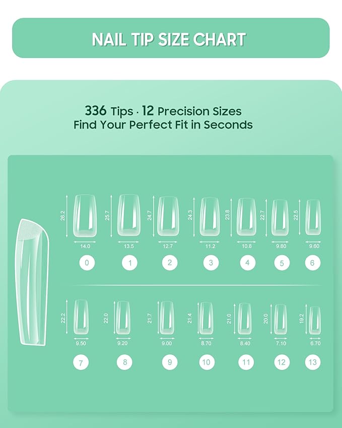 Extra Thick Medium Square Nail Tips, Natural Curve Strong Clear Pre-etched Press on Nail Gel Extension, Full Cover False Nail Tipsfor Acrylic French Salon DIY 15 Sizes 360 pcs