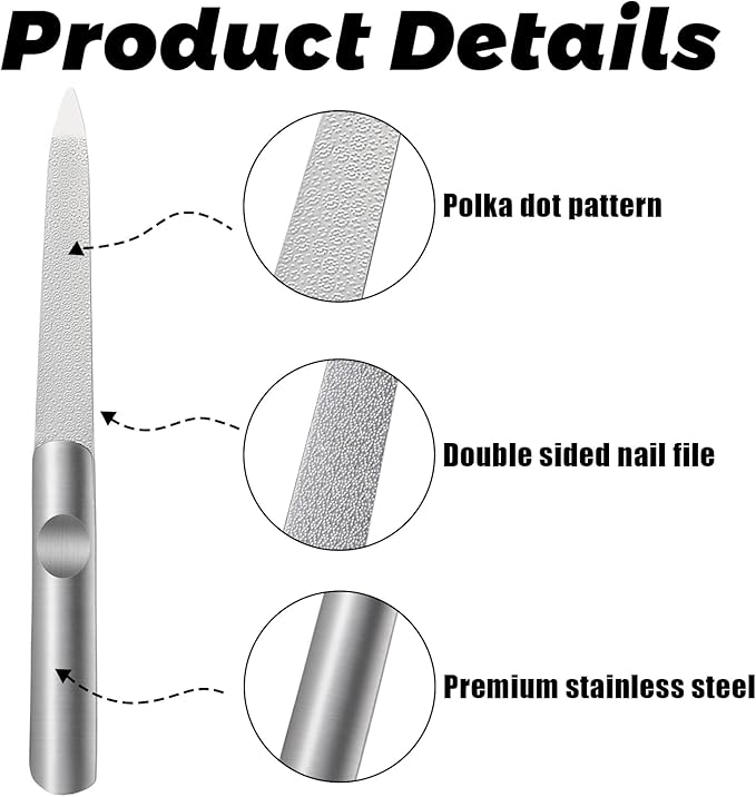 2pcs Metal Nail File, Double-Sided Precision Diamond Nail File, Stainless Steel Nails Files for Family Salons or Travel Trimming and Polishing Natural Acrylic Fingernail Toenail Files