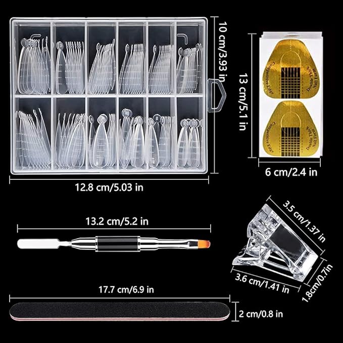 LIONVISON Poly Gel Nail Forms: 120Pcs Stiletto Shape Extension Gel Nail Molds Clear Acrylic Nail Tips - 100Pcs Nail Forms Stickers for Polygel with Dual-Ended Nail Brush and Nail File