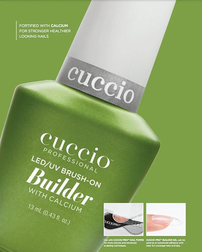 Cuccio Brush on Builder Gel with Calcium - 13ml, Clear - Long-Lasting LED / UV Gel Builder Nail Polish - Extra Strong, Easy Removal