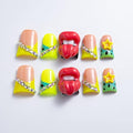 10 Pieces Luxury Acrylic Press On Nails Short Handmade Duck Nails, Thickened False French Nails, Rhinestones, Yellow Star And 3D Red Lips, Reusable Fake Nails, Acrylic Nails (S)