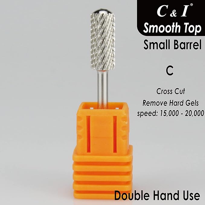 C & I Small Barrel Smooth Top Nail Drill Bit, Safety Round Top, Professional Electric File for Manicure Drill Machine, Remove Nail Gels, Acrylics, 3/32” (Coarse – C)