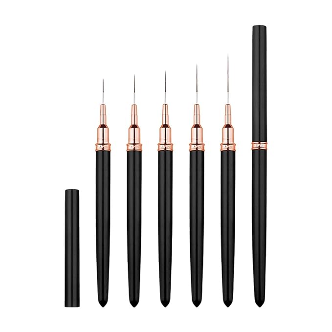 Metallic Liner Nail Art Brushes Set, Nail Art Pens, 5PCS Black Color Nail Tools Liner Brush UV Gel Polish Painting Nail Design For Long Lines, Thin Details, Fine Drawing, Sizes 7/9/11/15/25mm