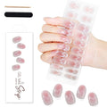 WOKOTO 1 Sheets Transparent Pink & Wave Cat Eye Design Semi Cured Gel Nail Strips With Nail File & Wooden Stick For Women, 20 Tips Semi Cured Gel Nails Polish Stickers Strips UV Full Nail Wraps