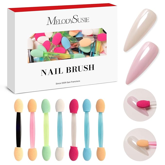 MelodySusie 50Pcs Chrome Nail Powder Brushes, Disposable Dual Sides Eye Shadow Sponge Applicator Eyeshadow Brushes Makeup Brush,Metallic Mirror Effect Brush Pearl Glitter Pen Brush