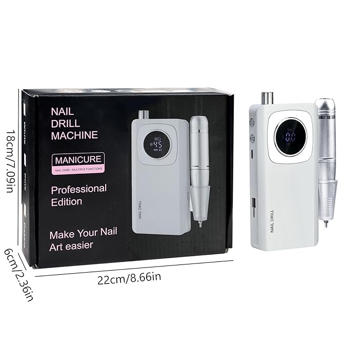 45000RPM Electric Machine Set With LCD Screen File Machine For Acrylic Gels Nails Manicures (White)