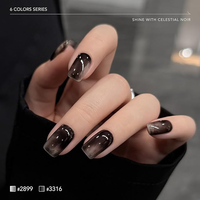 GAOY Black and White Gel Polish Set, Sliver Cat Eye, Opal White, Jelly Black Glitter Reflective Gel, Magnetic Holographic DIY Nail Art
