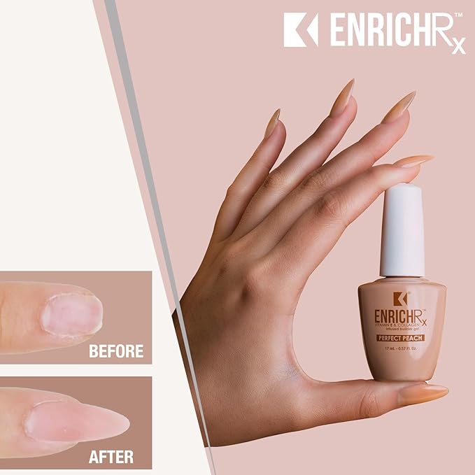 KUPA EnrichRx Builder Gel, Perfect Peach, Vitamin E & Collagen Infused, UV/LED Soak-Off Gel Brush On Natural Nail, 0.57 Fl Oz