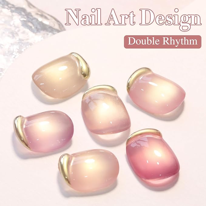 Double Rhythm 0.5 Oz Cat Eye Gel Polish with Magnet Same Color Same Bottle Holographic Glitter Shimmer Translucent Color Salon 15 ML Magnetic Nail Art (Nude Pink-MC1178)