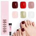 EBANKU 216 Pcs Press On Toenails Short, French Toe Nail Tips Square False Toenails 18 Sizes Press On Nails Gold Pink Brown Full Cover Nail Tips with Nail Glue for Nails DIY Salon Home