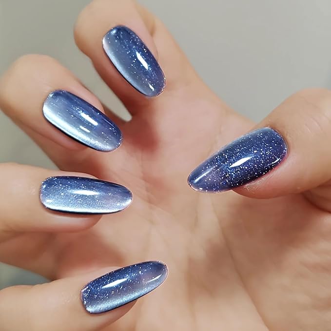 Planet Cat Eye Gel Nail Polish, Jelly Glass Cats Gel Polish with Magnet Stick, Ceramic Magnetic Cat Eyes Gel Crystal Sock Off Nail Art DIY at Home- Neptune Blue