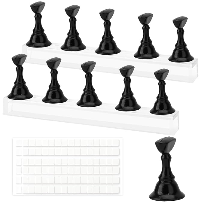 Nail Stand Nail Holder for Painting Nails 2 Sets Press on Nails Stand Display with 96 Pcs Reusable Adhesive Putty Clay Magnetic Acrylic Nailss Art Tools Accessories for Home DIY Salon Supplies Black