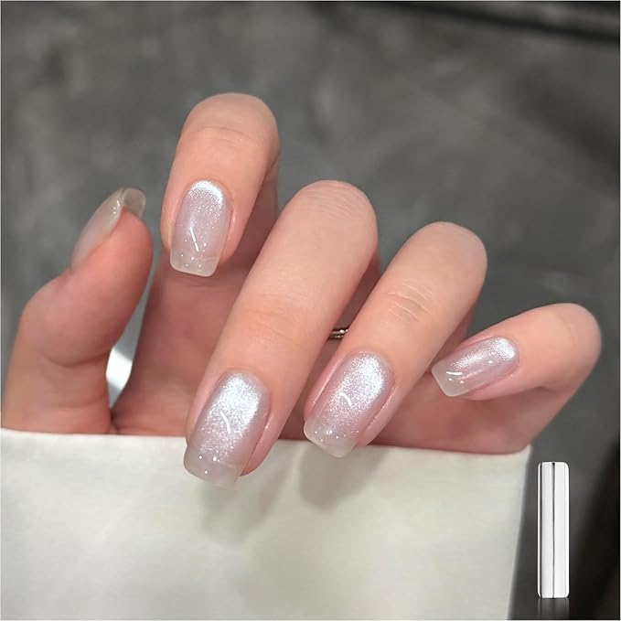 GAOY Silver Glassy Cat Eye Gel Nail Polish, 16ml Glitter Holographic Nail Polish with Magnet, Reflective Translucent UV Gel, 3308 Lunar Haze