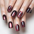 evpct Wine Red Cat Eye Extra Short Press on Nails Square, Petite Short Square Stick on Nails for Women Gift, Black Wine Red Metallic Glitter Glossy Reusable Gel Press on Acrylic Fake Nail with Designs