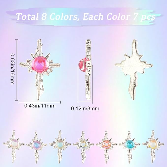 CRASPIRE 56Pcs 8 Colors Cross Nail Charms 3D Y2K Luxury Nail Gems Set Metal Alloy Flat Colorful Vintage Punk Studs Decor for Women Nail Art DIY Crafts Jewelry Christmas Decorations Cellphone