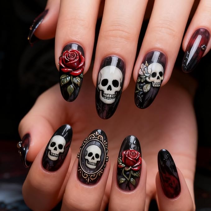 PH PandaHall 3pcs Gothic Skull Nail Stamping Plate Skeleton Picture Frame Nail Art Templates Candles Cobwebs Nails Stamper Kit Horror Butterfly Nails Art Stencils for Women Print Manicures Salon