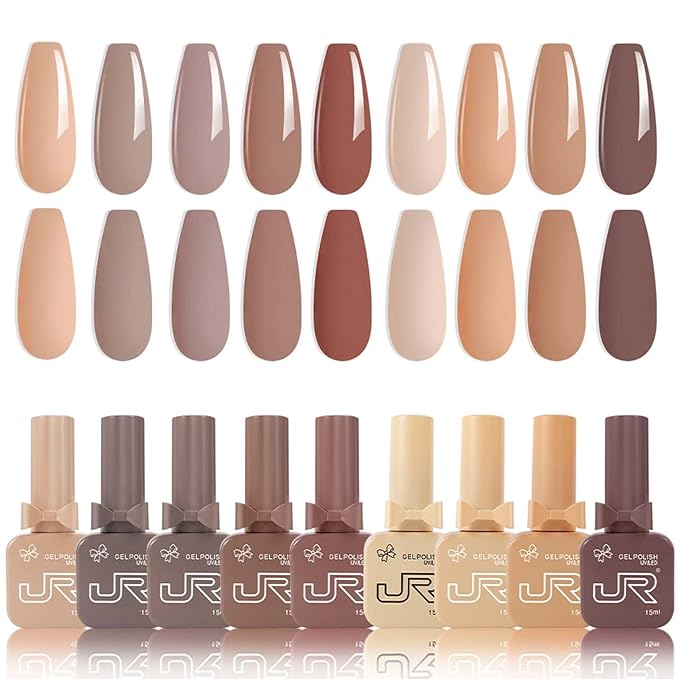 JR 9pcs 15ml Nail Gel Polish Set Earth Tone Series Gel Polish Kit UV LED Soak Off Polish Home DIY For Women Gifts B Model