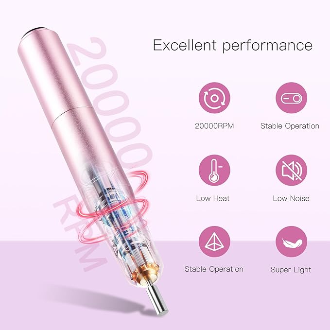 LKE Electric Nail Drill & File Kit,Professional Manicure Pedicure Tools for Acrylic Gel Nails,Nail Drill Bits Bands for Home & Salon Use(New-Rose Gold)