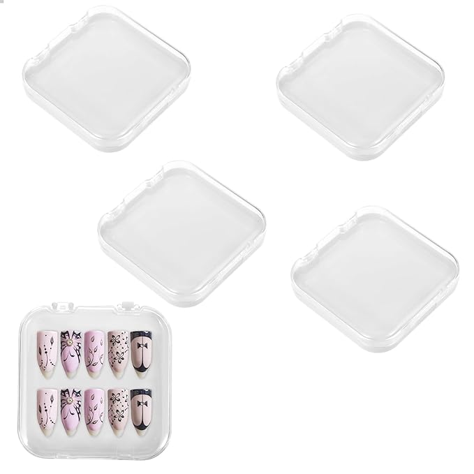 4PCS 2.95" Nail Art Display box Acrylic Press On Nail Storage Box Packaging Box with Adhesive Double Sided Tape for Nail Business Nail Art Nail Salon(White)