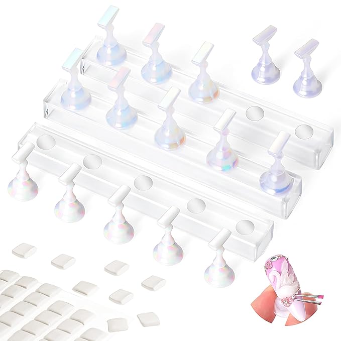 SAVILAND Nail Holder for Painting Nails: 3PCS Nail Stand Strong Magnetic Nail Stand for Press Ons Nail Stand for Nail Art Aurora Nail Holder Press on Nail Stand 40Pcs Reusable Putty Acrylic Nail Tools