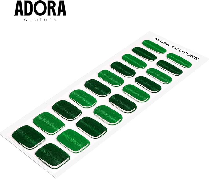 Semi-Cured Gel Nail Strips - 20 Salon-Quality Gel Sticker with UV Light Required, Long Lasting, Easy Application & Removal, Includes Prep Pad, Nail File, Wooden Stick (Emerald Allure)
