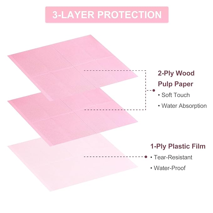 125Pcs Pink Disposable Table Mats for Nail Art 3 Ply Foldable Waterproof Dental Bibs Tattoo Sheets Nail Practice Table Cover for Medical Supplies Manicure Salon Pads