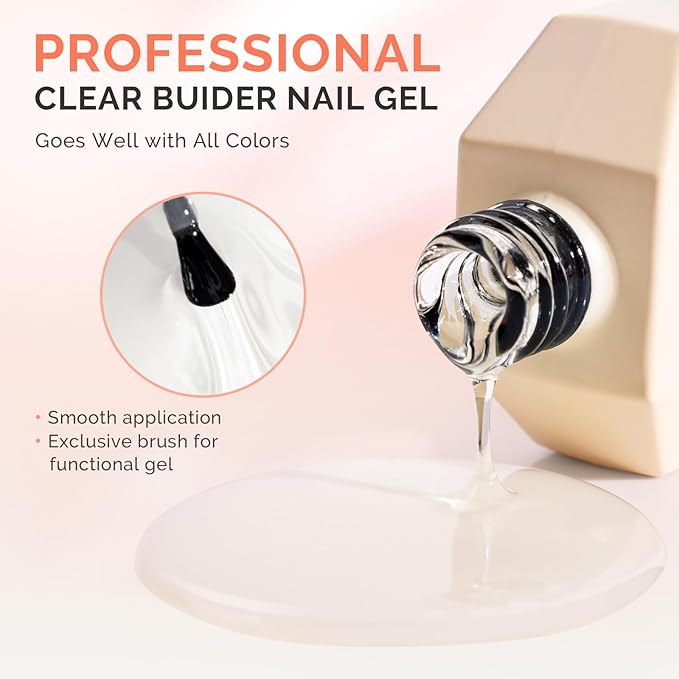 MelodySusie 2PCS 15ML Clear Builder Nail Base Gel for Nails Thickening,Soak Off UV Extension Gel,Rhinestone Nail Glue in a Bottle for Nail Art Design Gift for Women