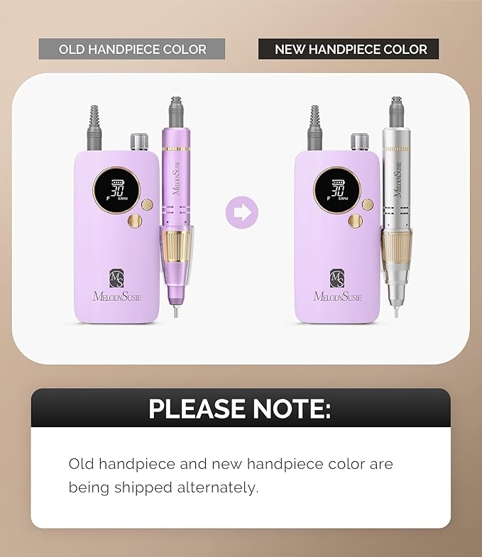 MelodySusie Entry-Level Clip-On Rechargeable Nail Drill, SC320F 30000RPM E-File with Pastel & Colorful Design for Manicure Shaping & Gel Removal, Ideal for Training, Nail Art Practice & Home Use.