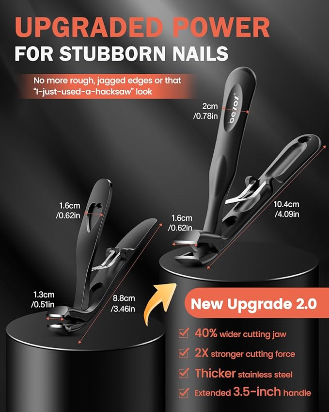 BEZOX Toenail Clippers for Thick Toenails – Long Handle Toe Nail Clippers for Thick Nails for Seniors, Angled Head Heavy-Duty Nail Cutters - Black