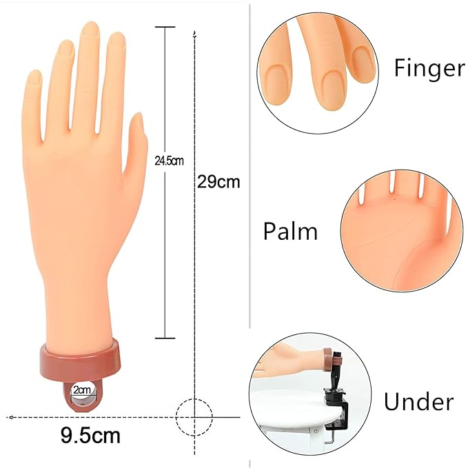 Nail Practice Hand for Acrylic Nails, Mannequin Hands for Nails Practice, Flexible Fake Hands to Practice Fake Nails Bendable Fake Hand Manicure Practice Hands Nail Art Training Hand 1Pc