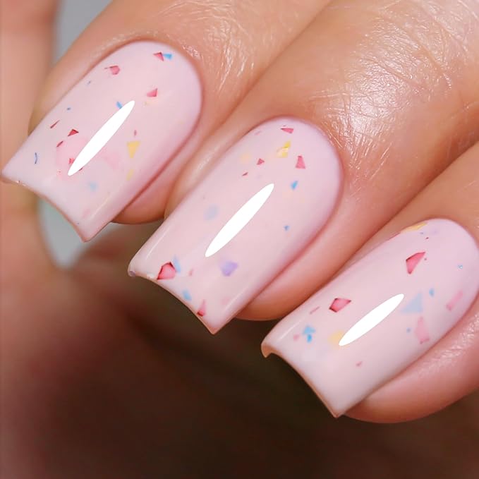 Pastel Gel Polish,0.5 Fl Oz Light Pink Flake Glitter Gel Nail Polish Macaron Spring Summer LED UV Speckled Sparkle Art Starter Manicure Salon DIY Nail