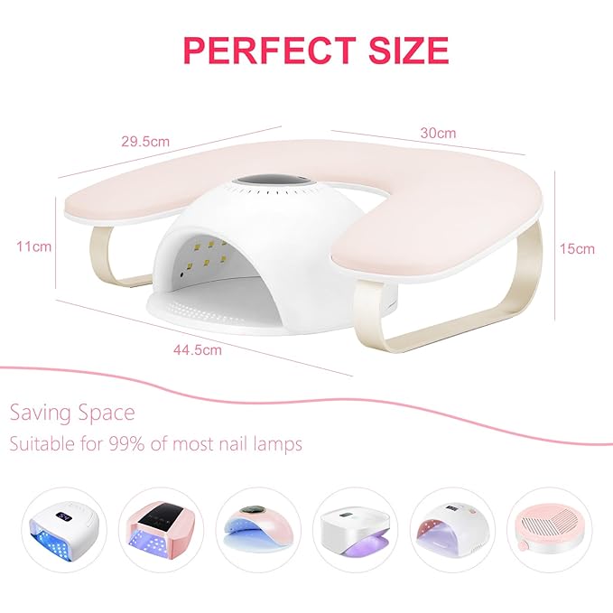 Manicure Arm Rest for Nails Tech, Cleanable Leather Nail Arm Rest Stand, U Shaped Hand Rest Pillow for Acrylic Nail Salon Home Use, Aluminum Alloy Bracket(Pink）