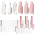 CANNI Rubber Base Gel Set - 6 Colors Milky White Clear Pink Nude Builder Nail Gel for Nail Strengthening, Soak Off UV LED for Natural Nails, DIY Manicure Salon Use Women & Girls