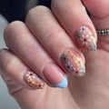 Blue French Tip Press on Nails Medium - Almond Fake Nails Spring Floral Nails Press ons - Cute Colorful Flower False Nails Summer Full Cover Glue on Nails Reusable Nails for Women 24Pcs