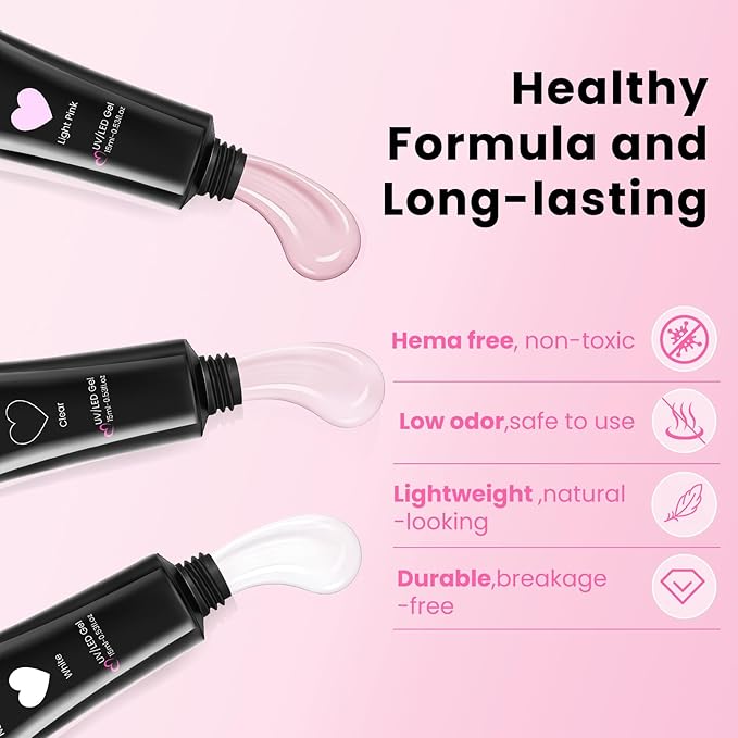 Poly Gel Nail Kit for Toes with UV Light,GlimightyX Polygel Toenail Starter Kit with Everything ,3 Color Clear White Pink Poly Gel 40ml Slip Solution,Toenail Dual Forms Extension DIY Salon Home